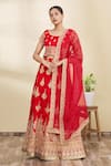 Buy_Naintara Bajaj_Red Silk Embroidery Scoop Neck Bridal Lehenga Set_Online_at_Aza_Fashions