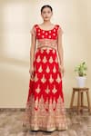 Naintara Bajaj_Red Silk Embroidery Scoop Neck Bridal Lehenga Set_Online_at_Aza_Fashions