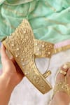Buy_Essemm_Gold Embroidery, Pearls Floral Wedges _at_Aza_Fashions