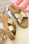 Shop_Essemm_Gold Cross Strap Wedges _at_Aza_Fashions