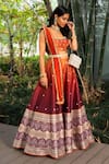 Buy_Rashika Sharma_Orange Blouse Embroidery Round Silk Printed Bridal Lehenga Set _at_Aza_Fashions