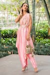 Buy_Rashika Sharma_Pink Drape Saree And Belt Muga Silk Pants Croma Silk Blouse Organza With_at_Aza_Fashions