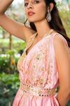 Rashika Sharma_Pink Drape Saree And Belt Muga Silk Pants Croma Silk Blouse Organza With_at_Aza_Fashions