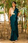 Buy_Rashika Sharma_Green Blouse Organza Saree Chiffon Lining Shantoon Pre-draped Ruffle With _at_Aza_Fashions