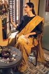 Shop_Kasturi Kundal_Yellow 80 Count Linen Printed Saree  _at_Aza_Fashions