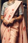 Kasturi Kundal_Peach 80 Count Linen Printed Saree_Online_at_Aza_Fashions