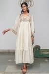 Buy_Begum_White Dress Chanderi Lining Cotton Round Tiered _at_Aza_Fashions