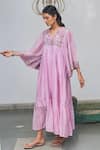 Buy_Begum_Purple Dress Chanderi Lining Cotton Round Tiered _at_Aza_Fashions