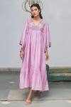 Begum_Purple Dress Chanderi Lining Cotton Round Tiered _Online_at_Aza_Fashions