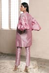 Shop_Dheeru Taneja_Purple Taffeta Silk Embroidery Crop Top Round Jacket And Pant Set  _at_Aza_Fashions