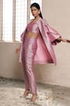 Dheeru Taneja_Purple Taffeta Silk Embroidery Crop Top Round Jacket And Pant Set  _Online_at_Aza_Fashions
