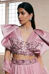 Dheeru Taneja_Purple Organza, Crepe, Taffeta Silk V Neck Draped Blouse And Lehenga Set _Online_at_Aza_Fashions