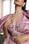 Shop_Dheeru Taneja_Purple Organza, Crepe, Taffeta Silk V Neck Draped Blouse And Lehenga Set _Online_at_Aza_Fashions