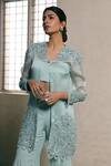 Shop_Dheeru Taneja_Blue Organza, Crepe Crop Top Round Jacket V-neck Embroidered And Sharara Set _at_Aza_Fashions