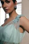 Buy_Dheeru Taneja_Blue Crepe Embroidery Crop Top Round Cape One And Sharara Set  _Online_at_Aza_Fashions