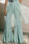 Dheeru Taneja_Blue Crepe Embroidery Crop Top Round Cape One And Sharara Set  _at_Aza_Fashions