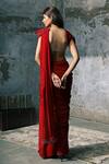 Shop_Dheeru Taneja_Red Net, Self Georgette One Shoulder Pre-draped Saree With Embroidered Blouse _at_Aza_Fashions