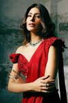 Shop_Dheeru Taneja_Red Net, Self Georgette One Shoulder Pre-draped Saree With Embroidered Blouse _Online_at_Aza_Fashions