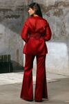 Shop_Dheeru Taneja_Red Organza, Satin Lapel Collar Jacket And Pant Set _at_Aza_Fashions