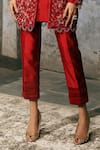 Shop_Dheeru Taneja_Red Organza, Chanderi Kurta Round Jacket V-neck Embroidered And Pant Set _Online_at_Aza_Fashions
