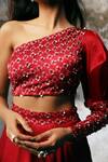 Buy_Dheeru Taneja_Red Organza, Satin One Shoulder Embroidered Gown _Online_at_Aza_Fashions