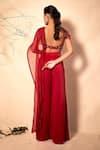 Shop_Dheeru Taneja_Red Satin Embroidery V Neck Draped Blouse And Pant Set  _at_Aza_Fashions