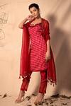 Buy_Dheeru Taneja_Red Organza, Chanderi, Satin Round Printed Kurta Set _at_Aza_Fashions