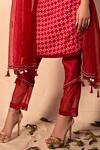 Dheeru Taneja_Red Organza, Chanderi, Satin Round Printed Kurta Set _at_Aza_Fashions