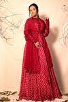 Buy_Dheeru Taneja_Red Organza, Satin Round Printed Anarkali With Dupatta _at_Aza_Fashions