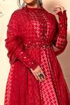 Buy_Dheeru Taneja_Red Organza, Satin Round Printed Anarkali With Dupatta _Online_at_Aza_Fashions