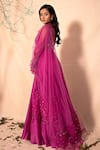 Dheeru Taneja_Pink Organza, Satin V Neck Embroidered Anarkali With Dupatta _Online_at_Aza_Fashions