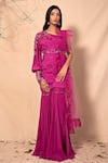 Buy_Dheeru Taneja_Pink Organza, Net, Crepe One Shoulder Embroidered Kurta Set _at_Aza_Fashions