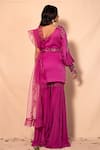 Shop_Dheeru Taneja_Pink Organza, Net, Crepe One Shoulder Embroidered Kurta Set _at_Aza_Fashions