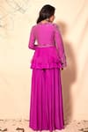 Shop_Dheeru Taneja_Purple Organza, Crepe, Taffeta Silk V Embroidered Peplum Kurta And Sharara Set _at_Aza_Fashions