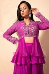 Buy_Dheeru Taneja_Purple Organza, Crepe, Taffeta Silk V Embroidered Peplum Kurta And Sharara Set _Online_at_Aza_Fashions