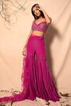 Buy_Dheeru Taneja_Purple Organza, Net, Chanderi, Crepe V Neck Embroidered Sharara Set _Online_at_Aza_Fashions