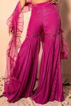Dheeru Taneja_Purple Organza, Net, Chanderi, Crepe V Neck Embroidered Sharara Set _at_Aza_Fashions