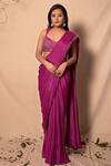 Buy_Dheeru Taneja_Purple Chanderi, Self Georgette V Neck Pre-draped Saree With Embroidered Blouse _at_Aza_Fashions