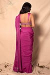 Shop_Dheeru Taneja_Purple Chanderi, Self Georgette V Neck Pre-draped Saree With Embroidered Blouse _at_Aza_Fashions