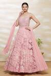 Buy Vandana Sethi Pink Net, Chikankari V Neck Embroidered Lehenga Set at Aza Fashions Buy_Vandana Sethi_Pink Net, Chikankari V Neck Embroidered Lehenga Set_at_Aza_Fashions