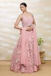 Vandana Sethi Pink Net, Chikankari V Neck Embroidered Lehenga Set Online at Aza Fashions Vandana Sethi_Pink Net, Chikankari V Neck Embroidered Lehenga Set_Online_at_Aza_Fashions