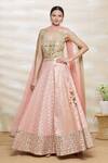 Buy Vandana Sethi Pink Chanderi Silk V Neck Embroidered Bridal Lehenga Set at Aza Fashions Buy_Vandana Sethi_Pink Chanderi Silk V Neck Embroidered Bridal Lehenga Set_at_Aza_Fashions