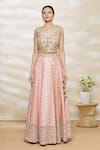 Buy Vandana Sethi Pink Chanderi Silk V Neck Embroidered Bridal Lehenga Set Online at Aza Fashions Buy_Vandana Sethi_Pink Chanderi Silk V Neck Embroidered Bridal Lehenga Set_Online_at_Aza_Fashions