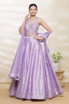 Buy_Vandana Sethi_Purple Dupion Silk Embroidery V Neck Bridal Lehenga Set _at_Aza_Fashions