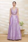 Buy_Vandana Sethi_Purple Dupion Silk Embroidery V Neck Bridal Lehenga Set _Online_at_Aza_Fashions