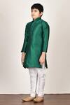 Buy_Banana Bee_Green Silk Embroidered Kurta And Pant Set For Boys_Online_at_Aza_Fashions