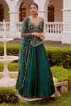 Buy_Label Sanya Gulati_Green Embroidery V Neck Peplum Kurta And Lehenga Set _at_Aza_Fashions