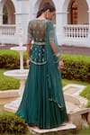 Shop_Label Sanya Gulati_Green Embroidery V Neck Peplum Kurta And Lehenga Set _at_Aza_Fashions