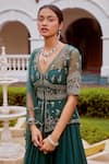 Label Sanya Gulati_Green Embroidery V Neck Peplum Kurta And Lehenga Set _Online_at_Aza_Fashions