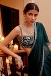 Shop_Label Sanya Gulati_Green Organza Embroidery Square Neck Pre-draped Ruffle Saree With Blouse _at_Aza_Fashions